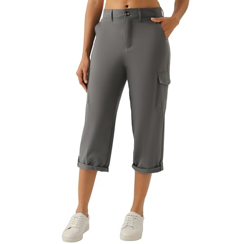Women's Lightweight Hiking Capri Cargo Pants Large Dark Grey - Quick Dry