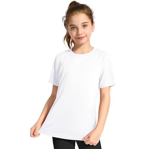 KEREDA Girls Athletic Shirts Quick Dry Short Sleeve Crew Neck T Shirts, Summer UPF 50+ Tee Tops for Teen Girls 3 Pack