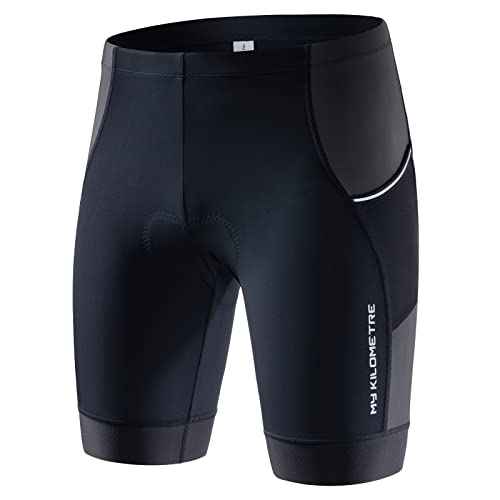 MY KILOMETRE Mens Triathlon Shorts with Adjustable Drawstring Easy Reach Leg Pockets Chamois for Long-Distance Tri Race