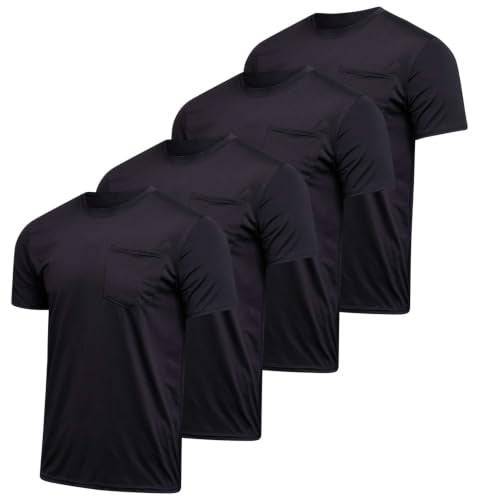 Men's Dry Fit Short Sleeve Pocket T Shirts - Workout Gym Athletic Tees 4 Pack