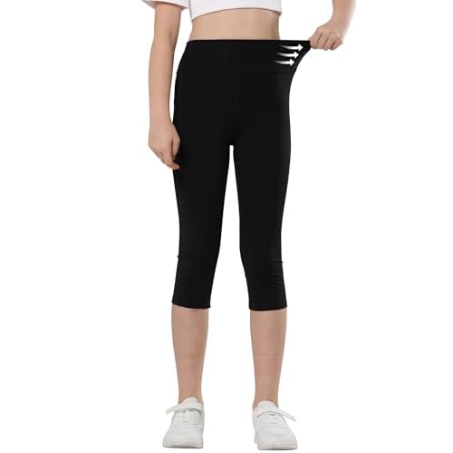 Gnainach Girls Capri Leggings High Waisted Compression Pants Stretch Active Yoga Tights for Kids Teen Workout Running
