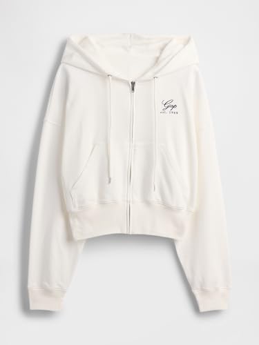 GAP Women's French Terry Logo Full Zip Hoodie Large Off White - New