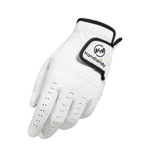 HANDLANDY White Calfskin Leather Golf Glove for Men & Women - Medium, Left Hand