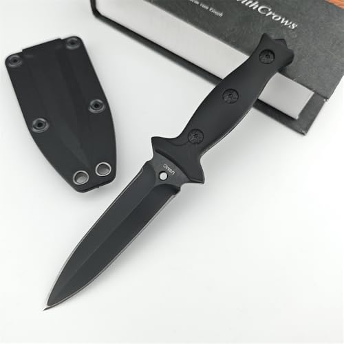 7.3 Inch Fixed Blade Knife with Dual Edge 440C Steel & Black Coating for Outdoor Survival