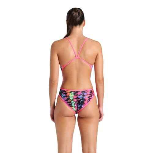 ARENA Performance Women's Reversible Challenge Back Athletic Swimsuit MaxLife One Piece Training Suit, Neon Blue/Multi