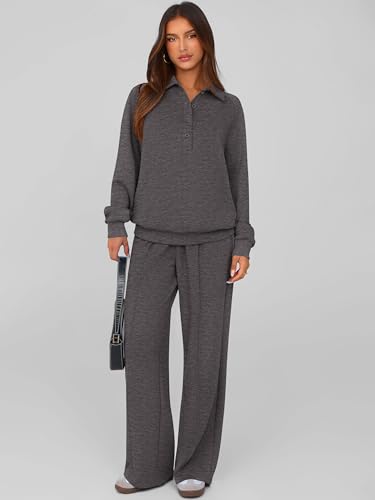 PRETTYGARDEN Women Fall 2 Piece Sweatsuit Lounge Set - Medium Dark Grey