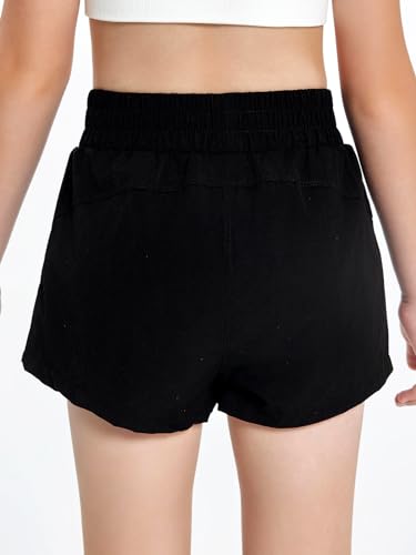 Girls High Waist Athletic Shorts 2-in-1 Running Shorts for 10-12 Years - Black