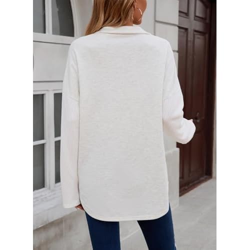 SHEWIN Fall Womens Oversized Sweatshirt Button Up Comfy Pullover Sweatshirt