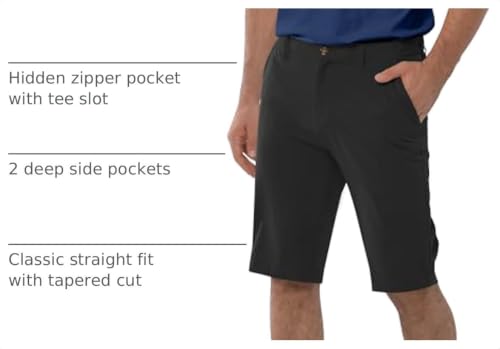 Men's Golf Shorts 11 Inch Inseam Lightweight with 5 Pockets - Black 36