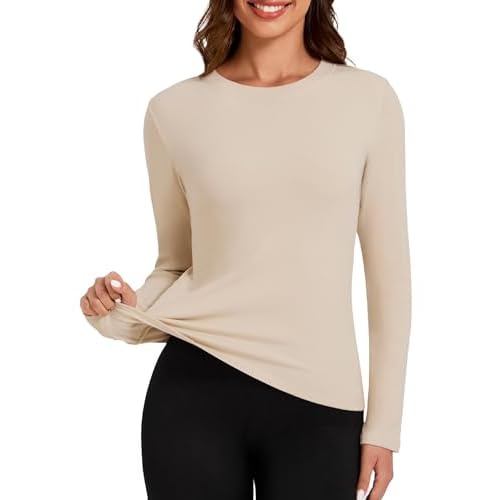 Tournesol Women's Micro Fleece Lined Thermal Tops Long Sleeve Crew Neck Underwear Top Warm Ribbed Undershirt Cold Weather
