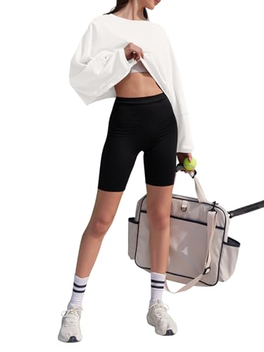 Tankaneo Women's Long Sleeve Yoga Crop Top Fall Sweatshirt - Small White