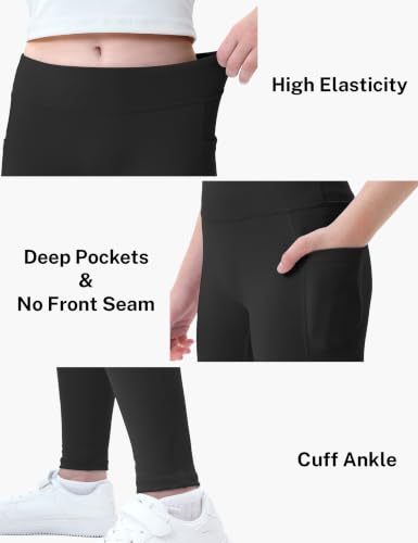 Girls Athletic Leggings Kids Yoga Dance Pants with Pocket - 11-12 Years, Black