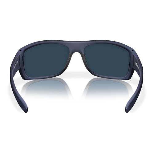 Fin-Nor Men's Rectangular Sunglasses, Grey Polycarbonate Lens-Matte Dark Blue Frame, M/L