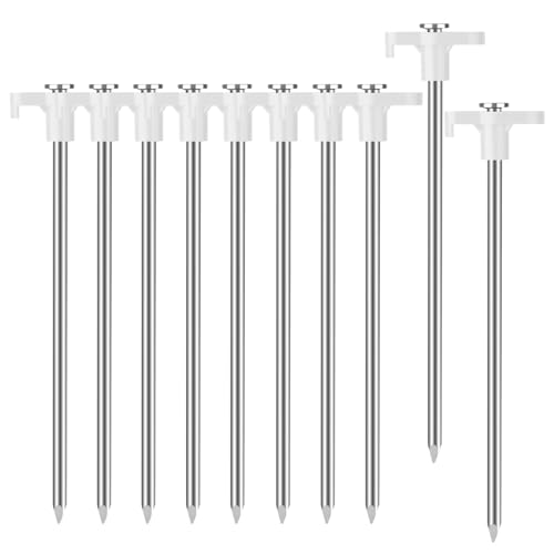 Tent Stakes Heavy Duty Camping Stakes 7 inches (About 18 cm) 10 Pieces, Rust-Proof Metal Tent Nails Ground Stakes Camping Essentials, Tent Camping Accessories (White)