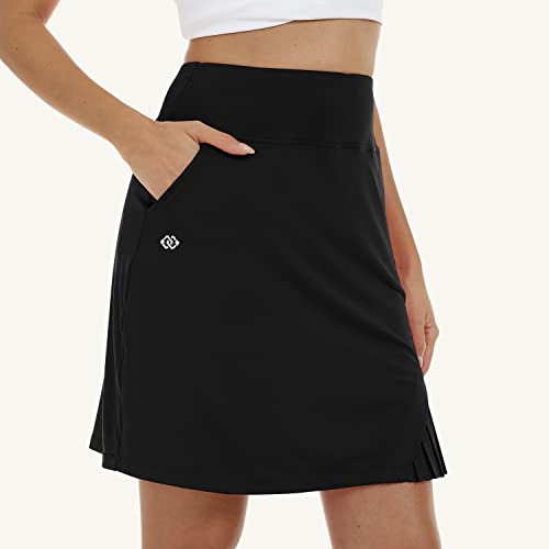 X-Large Women's 20-Inch Knee Length Golf Skorts Athletic Skirts Summer Casual Active Workout Sports Tennis Skirt with 4 Pockets - Black