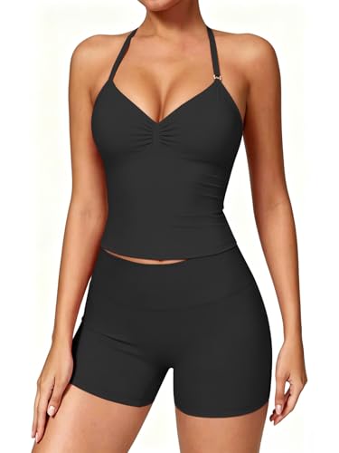 Women's Workout Sets Impact Padded Tank Top & Seamless Shorts - Black, Small