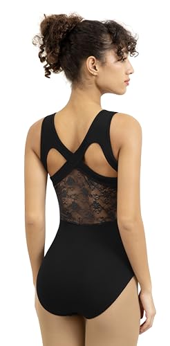 Women Lace Tank Leotard with Crisscross Back - Small A1 Black