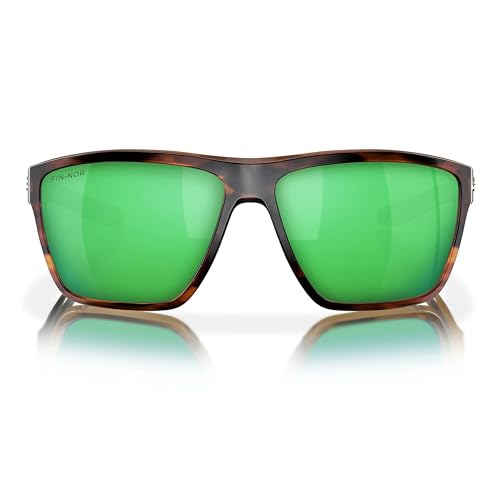 Fin-Nor Men's Rectangular Sunglasses, Green/Copper Glass Lens-Matte Tea Tortoise Frame, L/XL