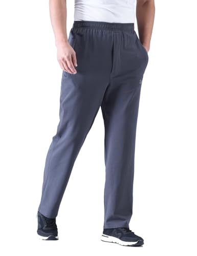 Men's Zip Fly Sweatpants - Midweight Straight Leg, X-Large, Black & Gray