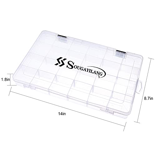 Sougayilang 3700 Fishing Tackle Trays - 14x8.7x1.8 Inch Plastic Storage Organizer with Removable Dividers - 2 Pack