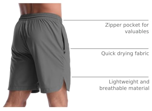 Men's Running Shorts 2 Pack - Black & Dark Grey, 7'' Quick Dry Athletic Gym Shorts with Pockets, Large