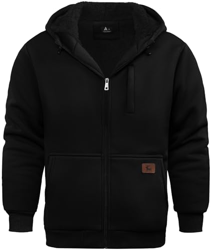 X-Large Heavyweight Fleece Hoodie for Men - Thick Sherpa Lined Full Zip Sweatshirt