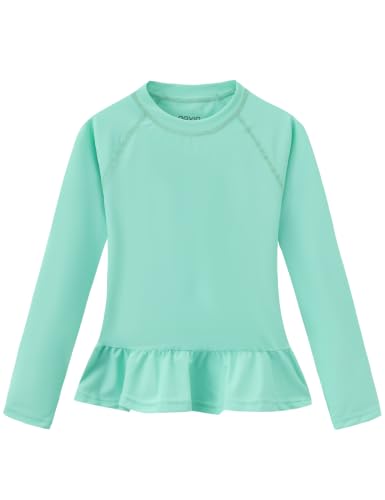 Girls Ruffle Rash Guard Swim Top Long Sleeve Green 14 - Water Sport Shirt