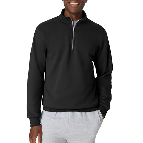 Hanes Men's Quarter Zip Fleece Pullover Shirt - Large Black