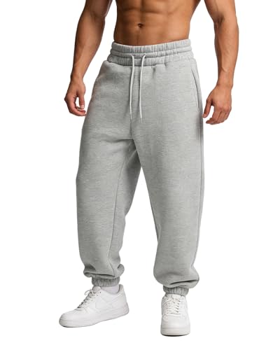 Lasjixion Men's Tapered Jogger Sweatpants Large Light Grey with Pockets