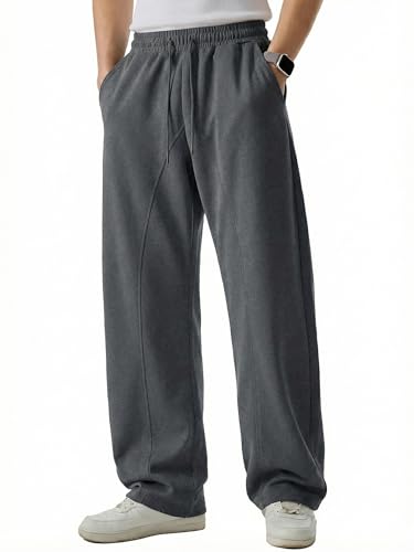 Men's Baggy Sweatpants Wide Leg Joggers Casual Pants Large Dark Grey