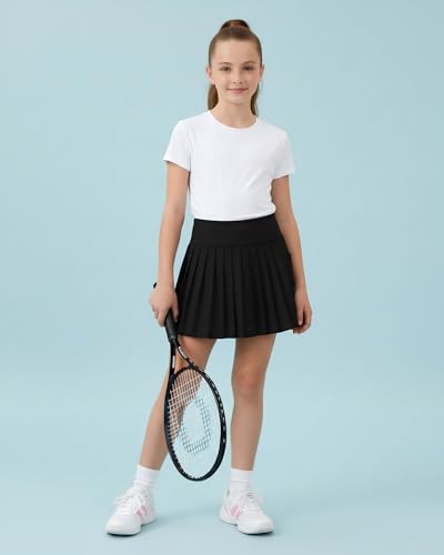 Girls Tennis Skirts with Pockets & Liner High Waisted Athletic Skort Black 7-8Y