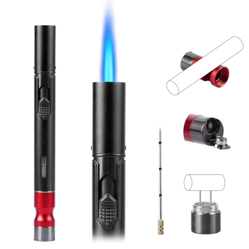 SOMGEM Butane Torch Lighter, 5 in 1 Jet Flame Lighters Set with Built-in Cutter Punch, Holder Function, Draw Tool and Twin Nubber, Pen Shaped Windproof Gas Lighter Accessories kit, Mens Gifts