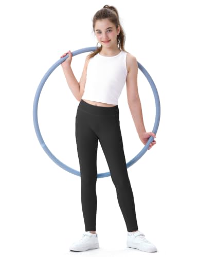 Girls Athletic Leggings Kids Yoga Dance Pants with Pocket - 11-12 Years, Black
