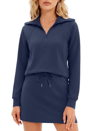 Women’s Half Zip Skort Set - Navy Blue / Medium - Athletic Sweatshirt Outfit