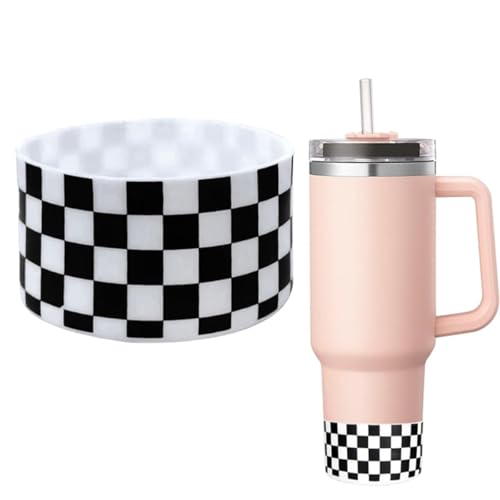 GENLEAS 1 PCS Checkered Pattern Protective Silicone Boot for Stanley Tumbler 20oz-40oz, for Hydro Flask Water Bottle 12oz-24oz, Anti-Slip Sleeve for Bottles with 2.88-2.97in Bottom