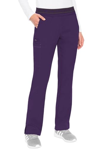Women's Yoga Pull-On Scrub Pants with 7 Pockets - Small Eggplant