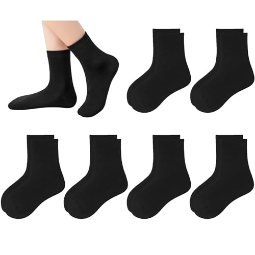 Kids Crew Socks 6 Pack for Girls and Boys School Uniform Soft Cotton Seamless Toe