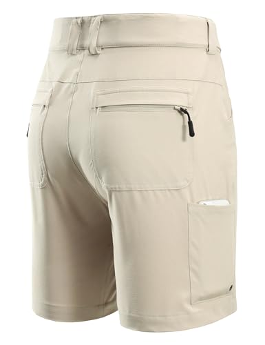 Mens 7 Inch Inseam Water-Resistant Cargo Shorts with Elastic Waist - Large Khaki