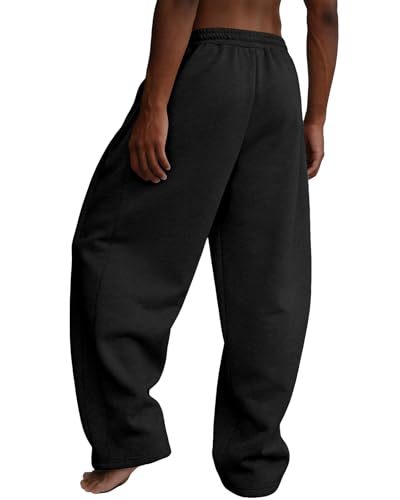 Men's Baggy Fleece Lounge Joggers with Deep Pockets - Medium, Black
