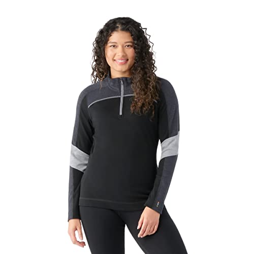Smartwool Classic Thermal Merino Base Layer Color-Block 1/4 Zip Black/Charcoal Heather MD