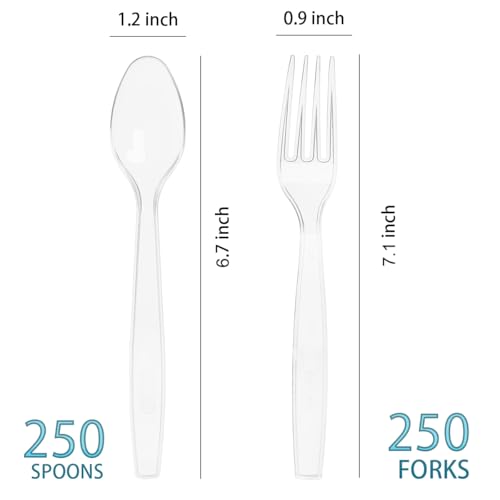 Heavy Duty Clear Plastic Forks and Spoons Set - 500 Count, Spoons & Forks