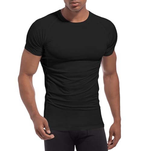 Men's Compression Shirt Short Sleeve UPF 50+ Base Layer Top Black Small