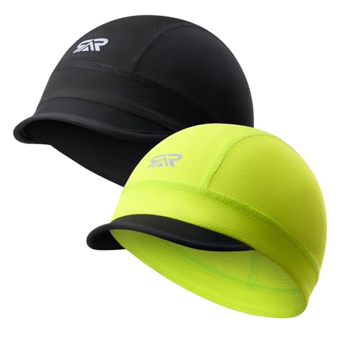 Sunmeci 2-Pack Skull Cap with Sun Visor for Helmets - Black & Green