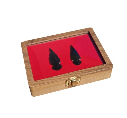 Natural Walnut Arrowhead Display Case Shadow Box Handmade Small Wooden Collection Box for Native American Arrowheads