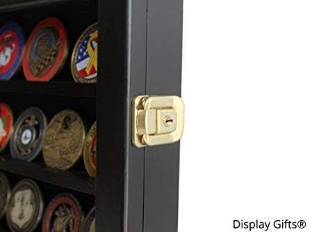 Military Challenge Coin Display Case - Wall Mount Cabinet for Coins & Poker Chips, 17.5x14 Black Frame