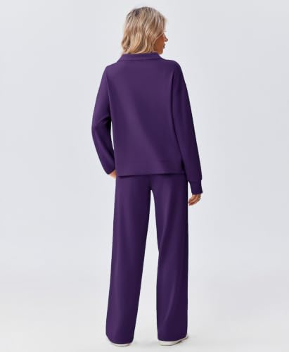 PINSPARK 2 Piece Women’s 1/2 Zip Sweatsuit Set Fall Outfit - Tall / Medium / Deep Purple