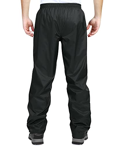 Men's Waterproof Rain Pants - Windproof Over Pants, 34W x 32L, Black