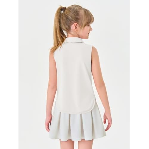 Haloumoning Girls Athletic Sleeveless Golf Polo Shirts Kids Quarter Zip Quick Dry Workout Tank Tops 5-14 Years