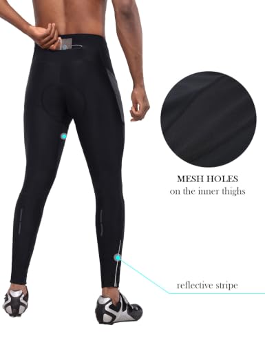 Men's 4D Padded Thermal Cycling Pants - UPF 50+ with Pockets, Medium, Black