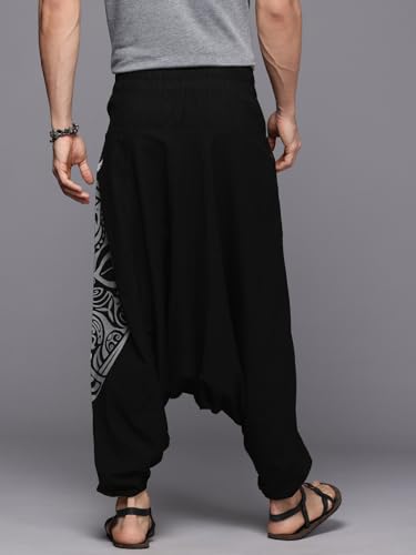 Trident Crest Black-Grey One Size Boho Ankle Harem Pants for Men – Loose Jogger